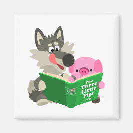 Niedlicher Cartoon Schweinchen und Wolf Lesen eine Magnet