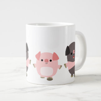 Niedlicher Cartoon Schweine auf einer Walk Jumbo-T Jumbo-Tasse