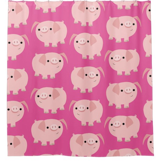 Niedlicher Cartoon Schweine Duschvorhang (Vorderseite)