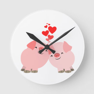 Niedlicher Cartoon Schweine in der Liebe Wall Cloc Runde Wanduhr