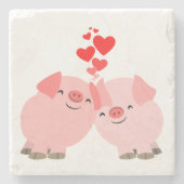 Niedlicher Cartoon Schweine in Liebe Stone Unterse Steinuntersetzer (Vorderseite)