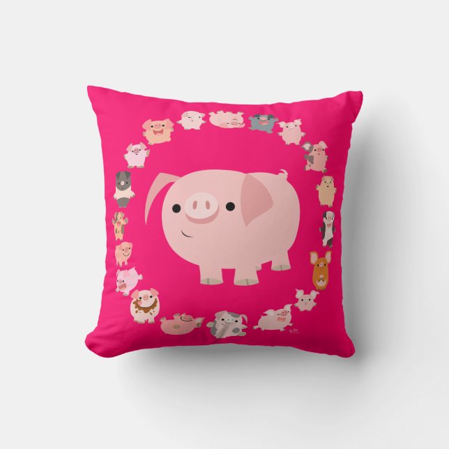 Niedlicher Cartoon Schweine Mandala Pillow Fall Kissen (Vorderseite)