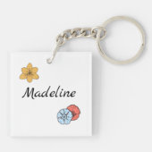 Niedlicher Cartoon Schweinefleisch bei Blume Perso Schlüsselanhänger (Rückseite)