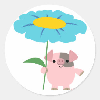 Niedlicher Cartoon Schweinefleisch mit Geschenkauf Runder Aufkleber