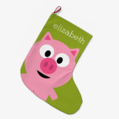 Niedlicher Cartoon Schweinefleisch - Rosa und Kalk Großer Weihnachtsstrumpf (Vorderansicht (hängend))