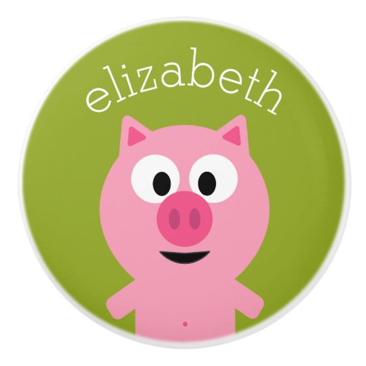 Niedlicher Cartoon Schweinefleisch - Rosa und Kalk Keramikknauf (Vorderseite)