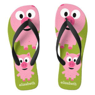 Niedlicher Cartoon Schweinefleisch - Rosa und Lime Badesandalen