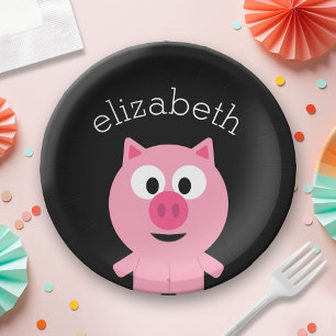 Niedlicher Cartoon Schweinefleisch - rosa und schw Pappteller