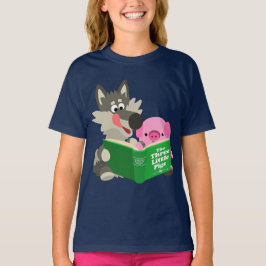 Niedlicher Cartoon Schweinefleisch und Wolf Lesen  T-Shirt