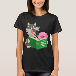 Niedlicher Cartoon Schweinefleisch und Wolf Lesen  T-Shirt