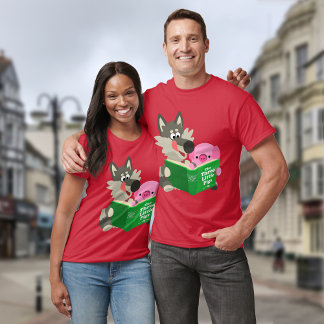 Niedlicher Cartoon Schweinefleisch und Wolf Lesen  T-Shirt
