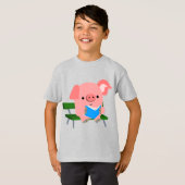 Niedlicher Cartoon Schweinefleischlesen auf der Ba T-Shirt (Vorne ganz)