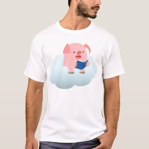 Niedlicher Cartoon-Schweineführer auf Cloud-Childr T-Shirt