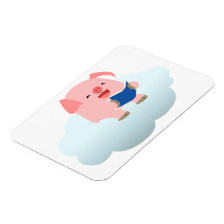 Niedlicher Cartoon-Schweineführer auf Cloud-Flexib Magnet