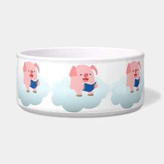 Niedlicher Cartoon-Schweineführer auf Cloud-Heimka Napf