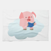 Niedlicher Cartoon Schweineführer auf Cloud Kitetü Geschirrtuch (Horizontal)