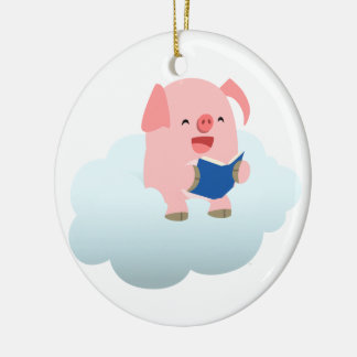 Niedlicher Cartoon-Schweineführer auf Cloud-Orname Keramikornament