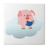 Niedlicher Cartoon-Schweineführer auf Cloud-Tile Fliese (Vorderseite)
