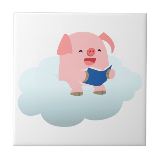 Niedlicher Cartoon-Schweineführer auf Cloud-Tile Fliese (Vorderseite)