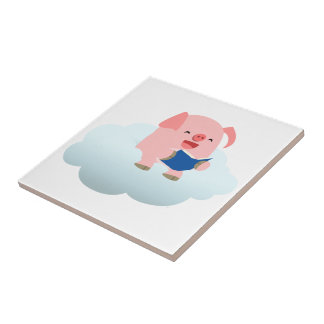 Niedlicher Cartoon-Schweineführer auf Cloud-Tile Fliese