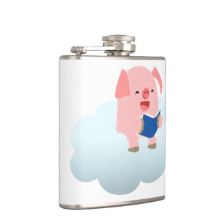 Niedlicher Cartoon-Schweineführer auf der Wolkende Flachmann