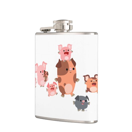 Niedlicher Cartoon Schweineherppe Flachmann (Links)