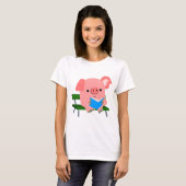 Niedlicher Cartoon Schweinezucht auf der Bank T - T-Shirt (Vorne ganz)