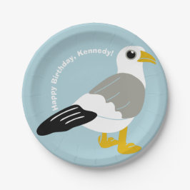 Niedlicher Cartoon Seagull Light Blue Personalisie Pappteller