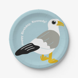 Niedlicher Cartoon Seagull Light Blue Personalisie Pappteller
