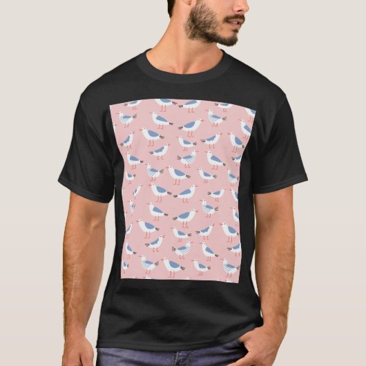 Niedlicher Cartoon Seaguls Nahtloses Muster T-Shirt (Vorderseite)