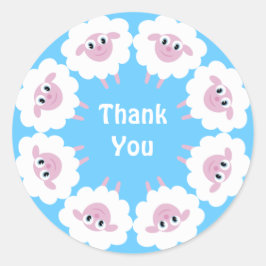 Niedlicher Cartoon Sheep Blue Custom Vielen Dank Runder Aufkleber