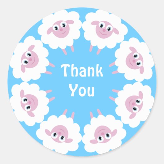 Niedlicher Cartoon Sheep Blue Custom Vielen Dank Runder Aufkleber (Vorderseite)