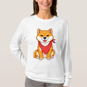Niedlicher Cartoon Shiba Inu Hund mit Red Bandana T-Shirt
