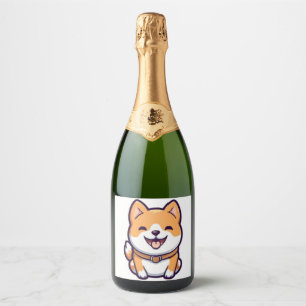 Niedlicher Cartoon Shiba Inu Schaumweinetikett