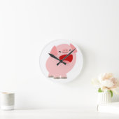 Niedlicher Cartoon Singing Pig Wall Clock Runde Wanduhr (Zuhause)
