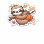 Niedlicher Cartoon Sloth mit Pumpkin - Herbstsaiso Aufkleber (Vorderseite)