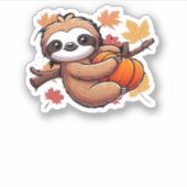Niedlicher Cartoon Sloth mit Pumpkin - Herbstsaiso Aufkleber (Vorderseite)