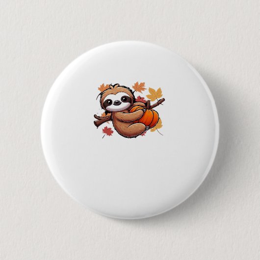 Niedlicher Cartoon Sloth mit Pumpkin - Herbstsaiso Button (Vorderseite)