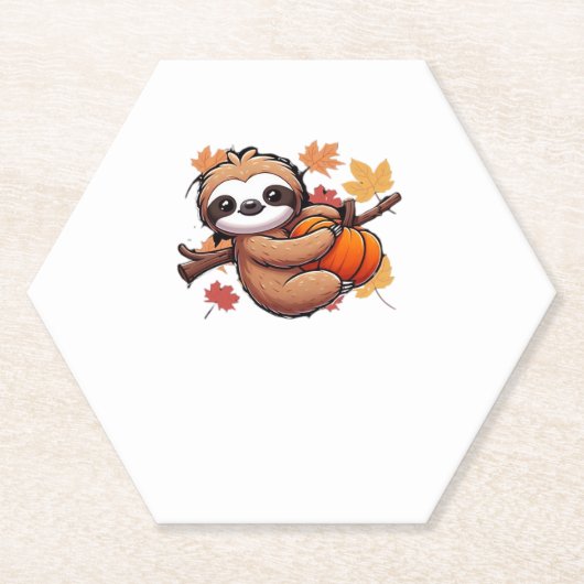 Niedlicher Cartoon Sloth mit Pumpkin - Herbstsaiso Untersetzer (Vorderseite)