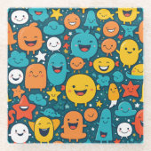 Niedlicher Cartoon Smiley Characters - Fun Glass U Glasuntersetzer (Vorderseite)