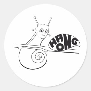 Niedlicher Cartoon Snail auf einer Pflanze mit pos Runder Aufkleber