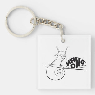 Niedlicher Cartoon Snail auf einer Pflanze mit pos Schlüsselanhänger