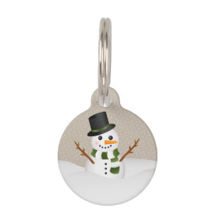 Niedlicher Cartoon Snowman mit Pet's Info Weihnach Haustiermarke