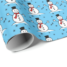 Niedlicher Cartoon Snowman zu Blauen Weihnachten Geschenkpapier