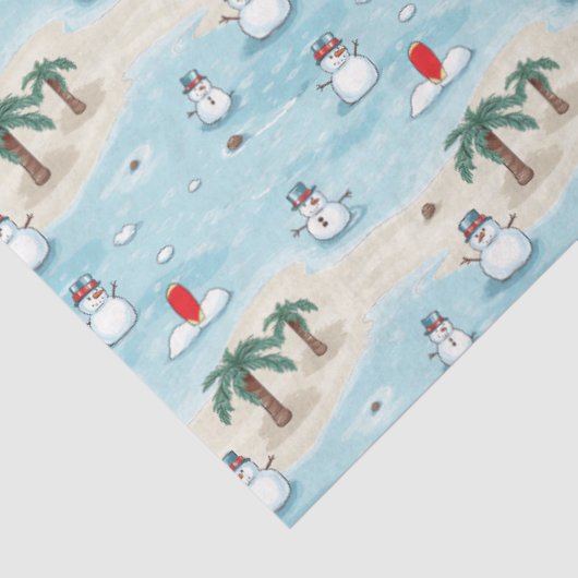 Niedlicher Cartoon Snowmen auf einem Strandurlaub Seidenpapier (Ausschnitt)