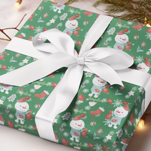 Niedlicher Cartoon Snowmen Roter Grüner Brauch Geschenkpapier