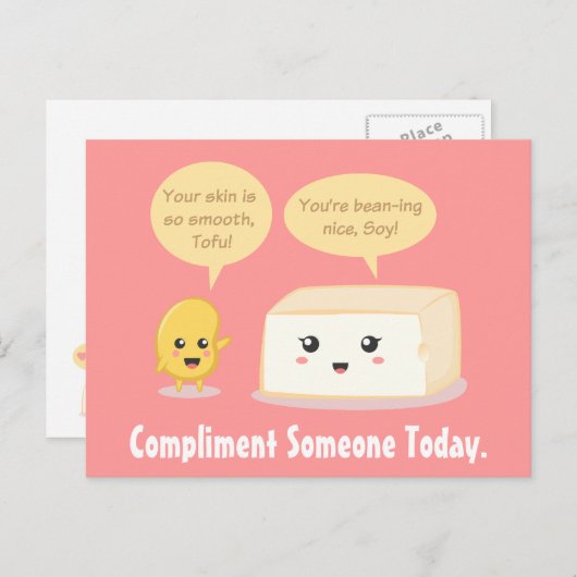 Niedlicher Cartoon - Soy Bean Komplimente Tofu Postkarte (Vorne/Hinten)