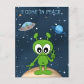 Niedlicher Cartoon Space Alien I Come In Peace Sig Postkarte (Vorderseite)