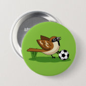 Niedlicher Cartoon-Sparrow-Fußballspieler Button (Vorne & Hinten)