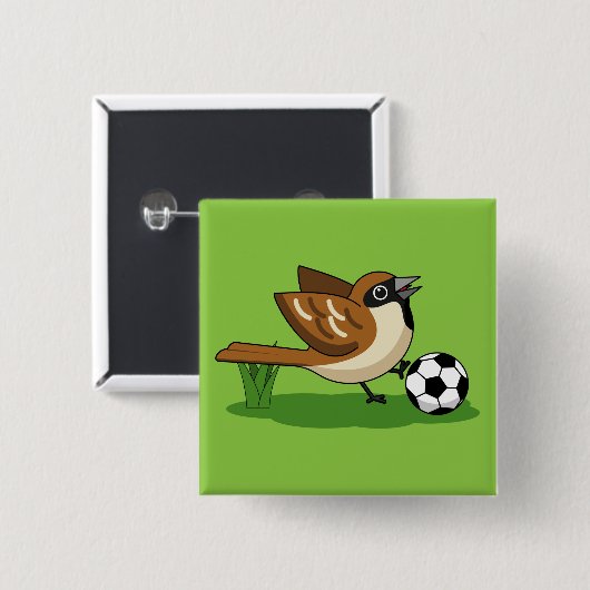 Niedlicher Cartoon-Sparrow-Fußballspieler Button (Vorne & Hinten)